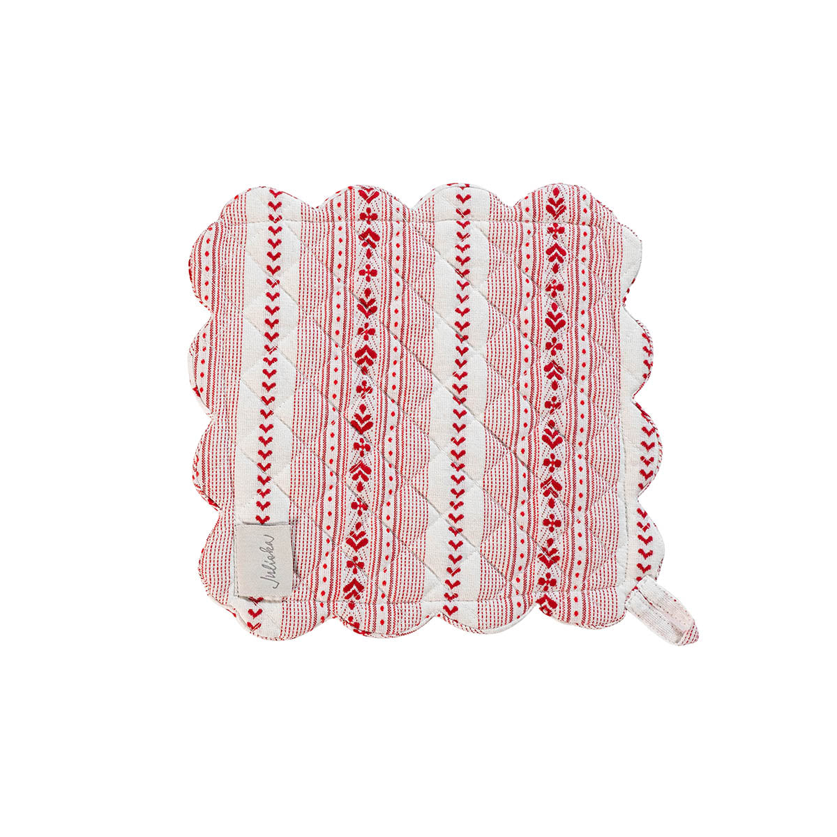 Villa Stripe Oven Mitt and Pot Holder - Red