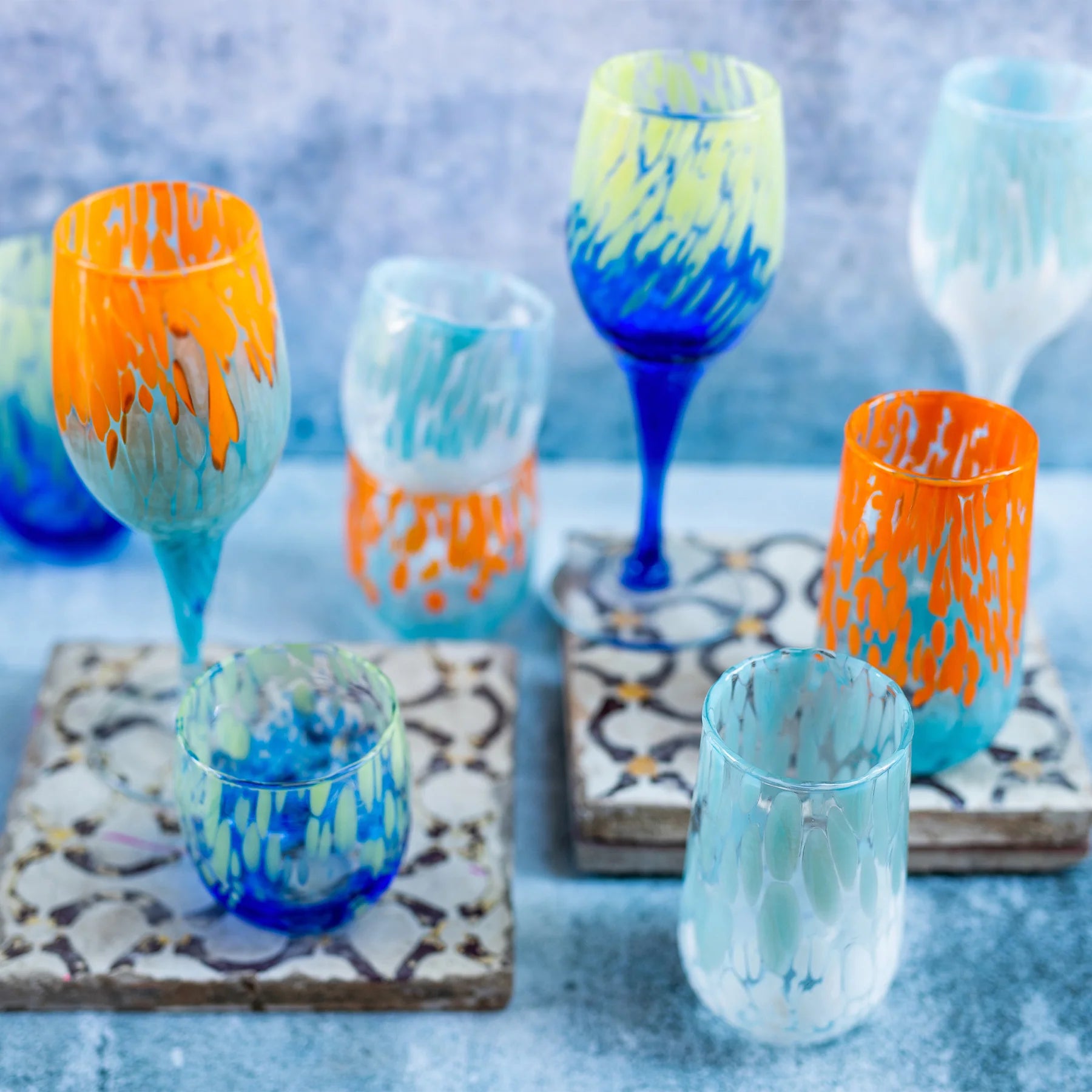 Nuvola Green and Blue Wine Glass