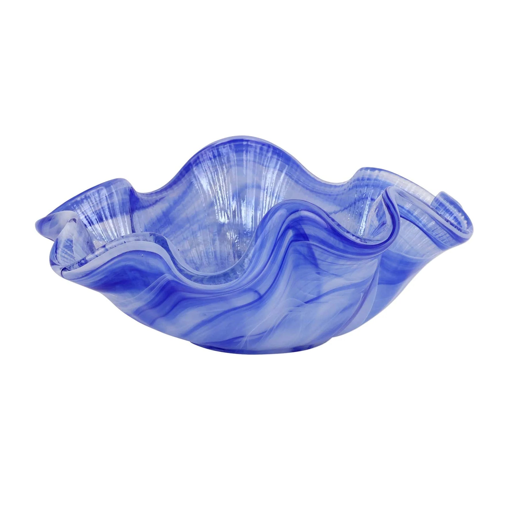 Onda Glass Cobalt Ruffled Round Bowl