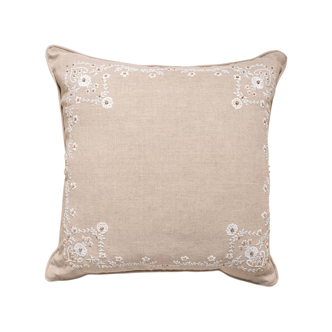 Heidi Natural 18" Embroidered Pillow