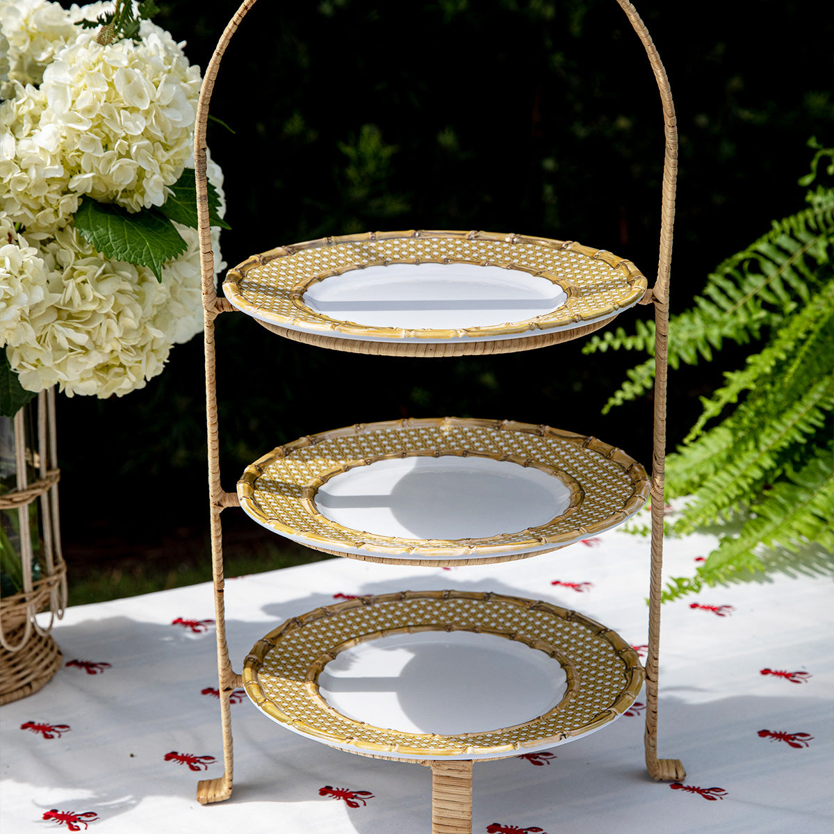 Provence Rattan Whitewash Three Tiered Plate Server