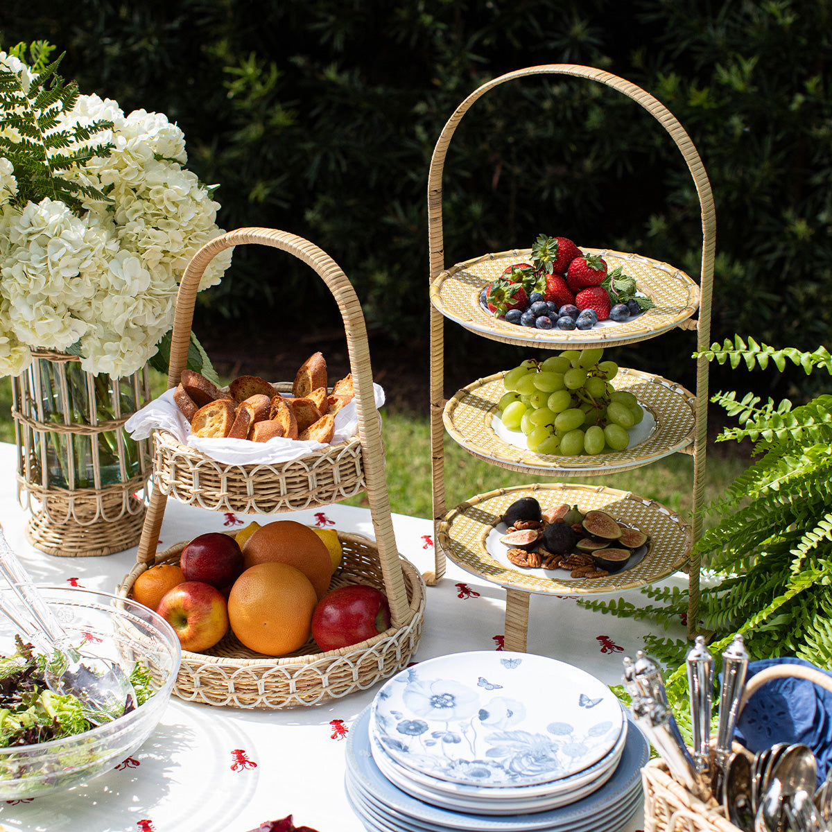 Provence Rattan Whitewash Two Tiered Server