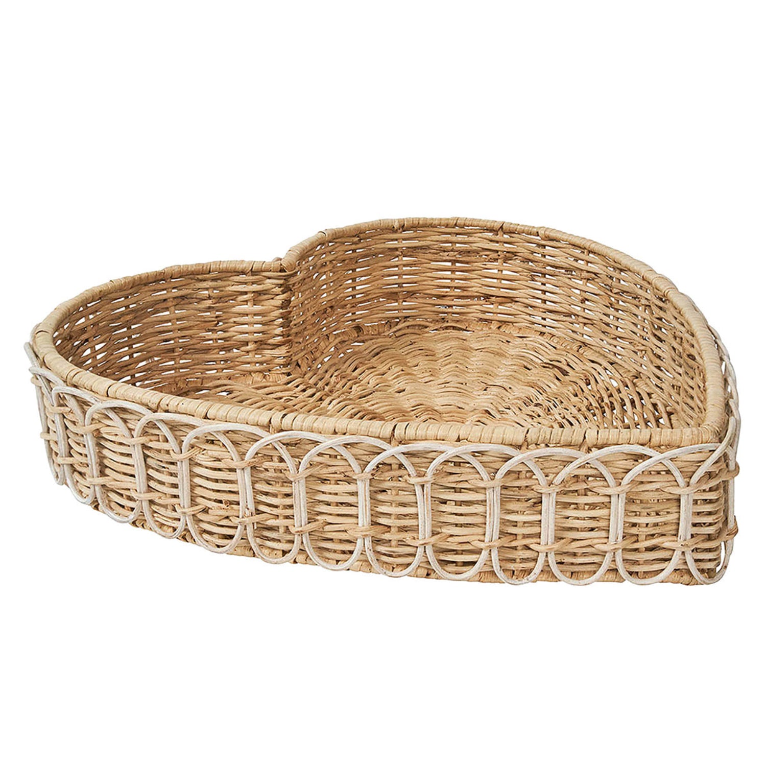 Provence Rattan 16" Heart Tray- Whitewash