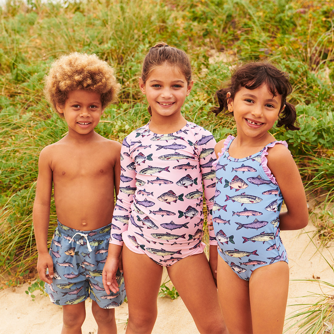 Girls Rash Guard Set - Pink Multi Fishies