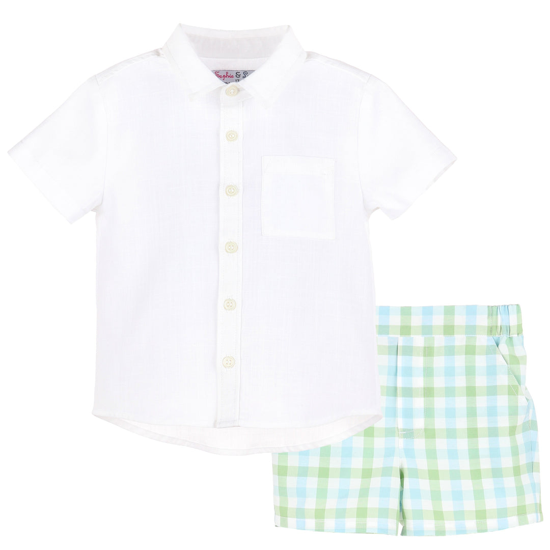 Blue & Green Pastel Plaid Short Set