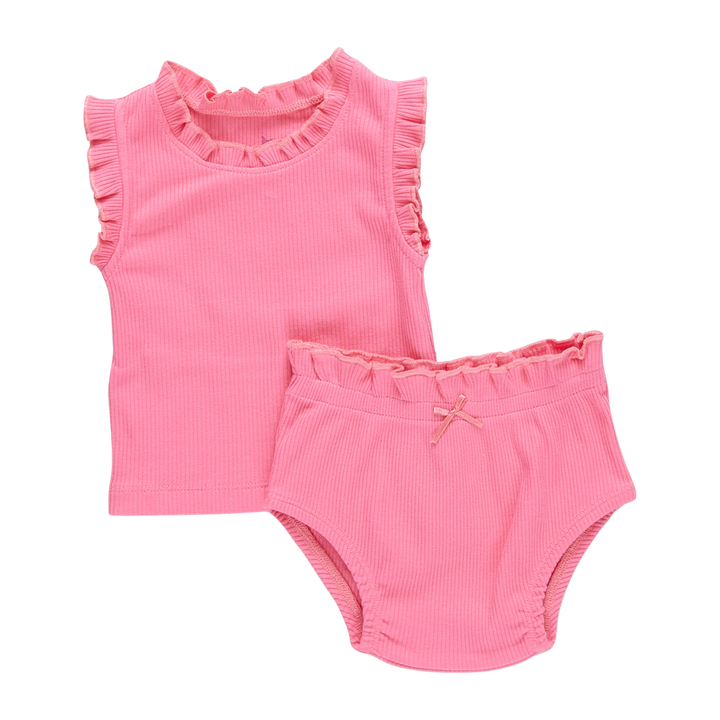 Baby Girls Organic Ruffle Rib 2 Piece Set - Confetti Pink