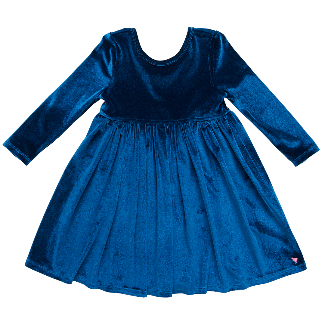 Girls Velour Steph Dress - Midnight Blue