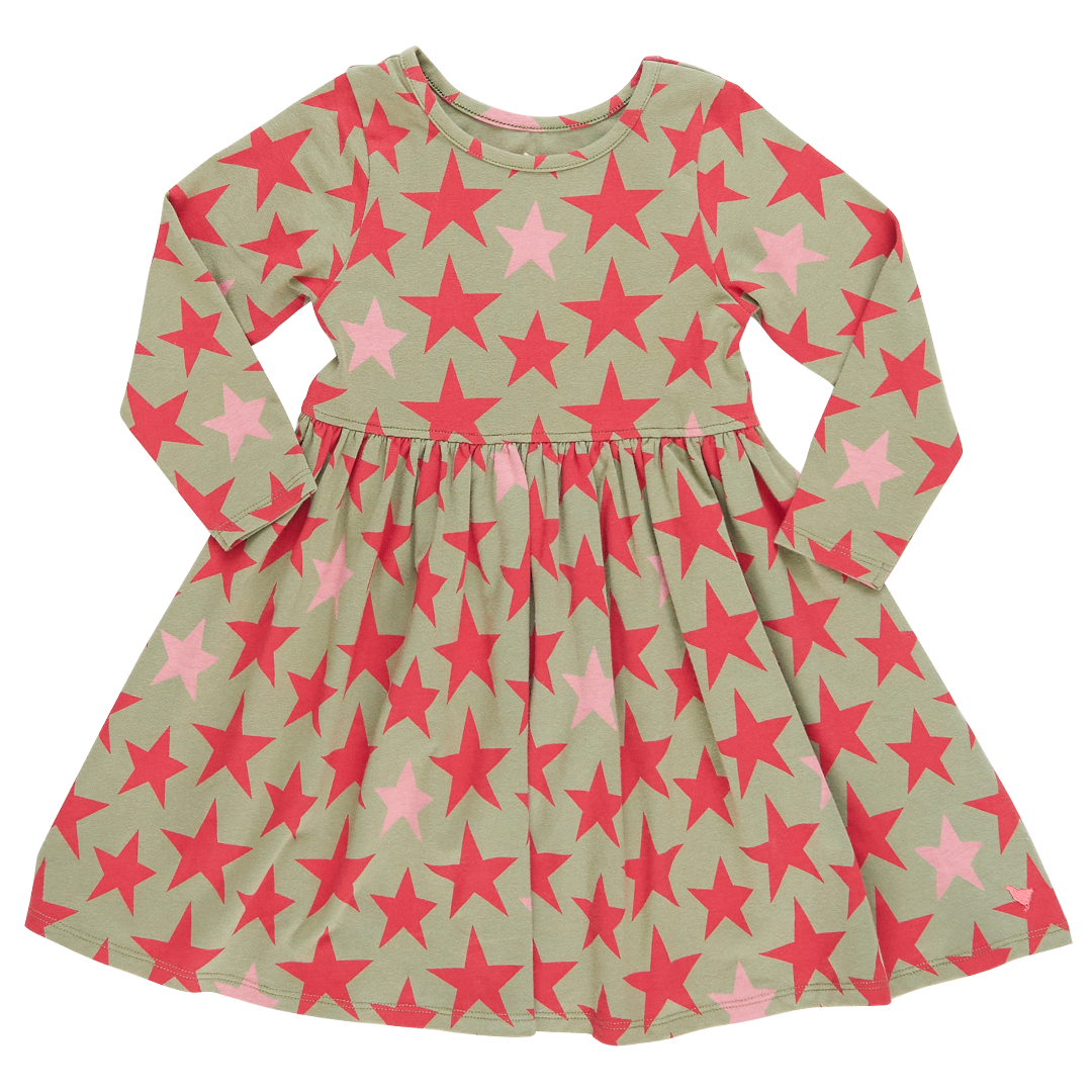 Girls Organic Steph Dress - Green Star