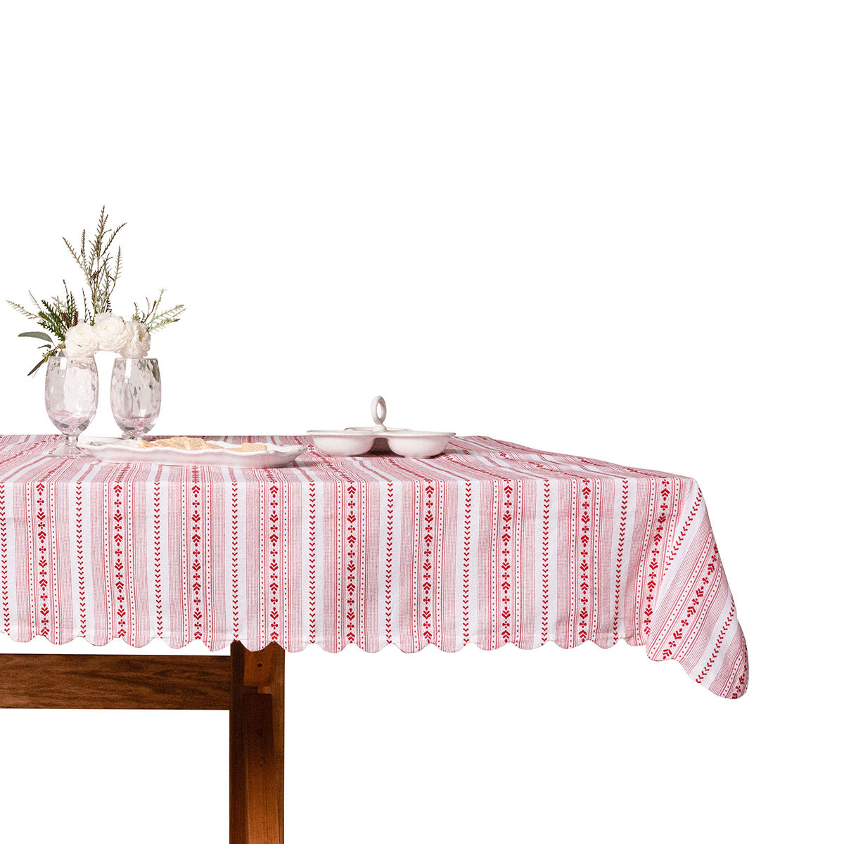 Villa Stripe Square Tablecloth - Red