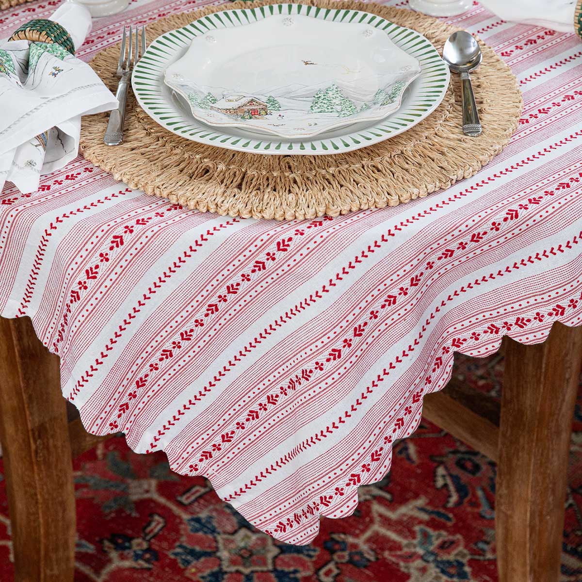 Villa Stripe Square Tablecloth - Red