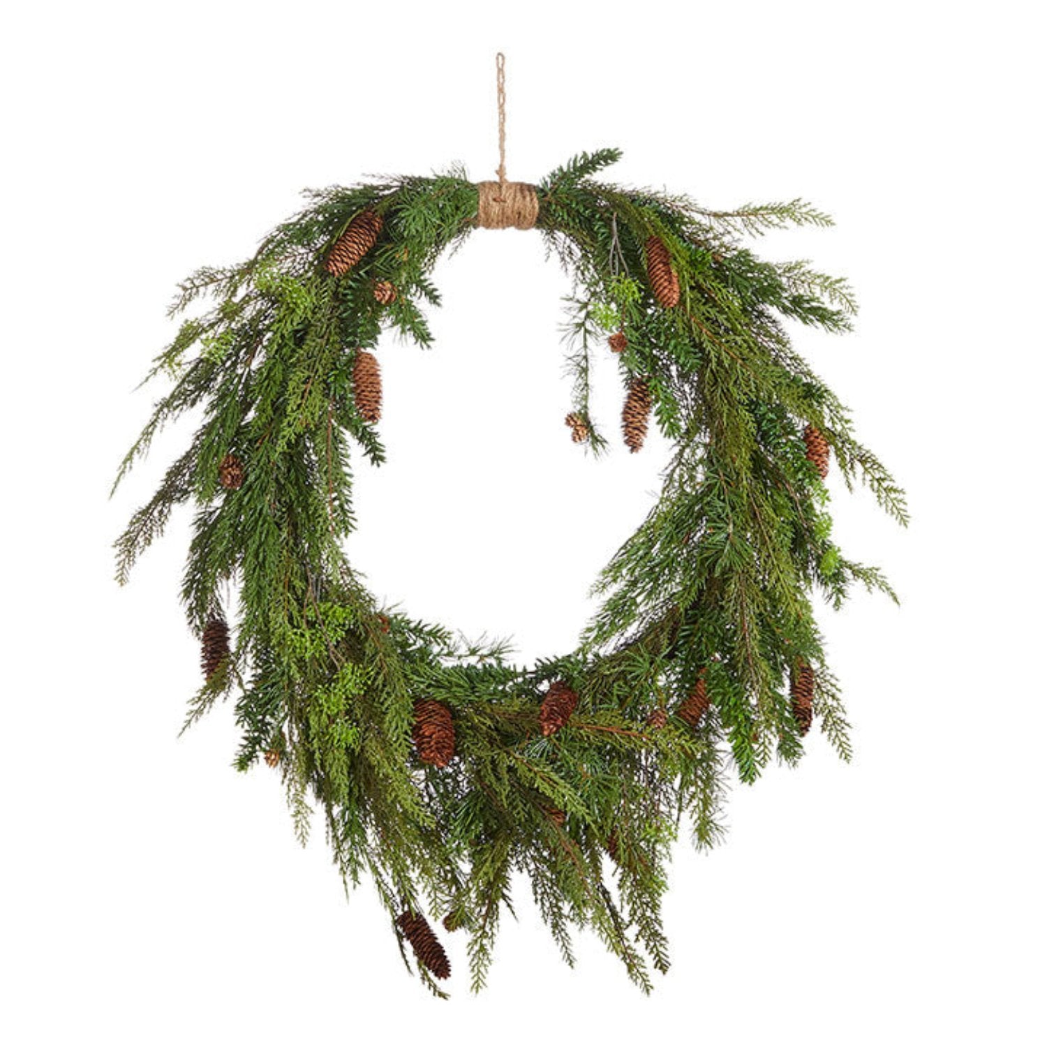 36" Oval Cedar and Pinecone Wreath
