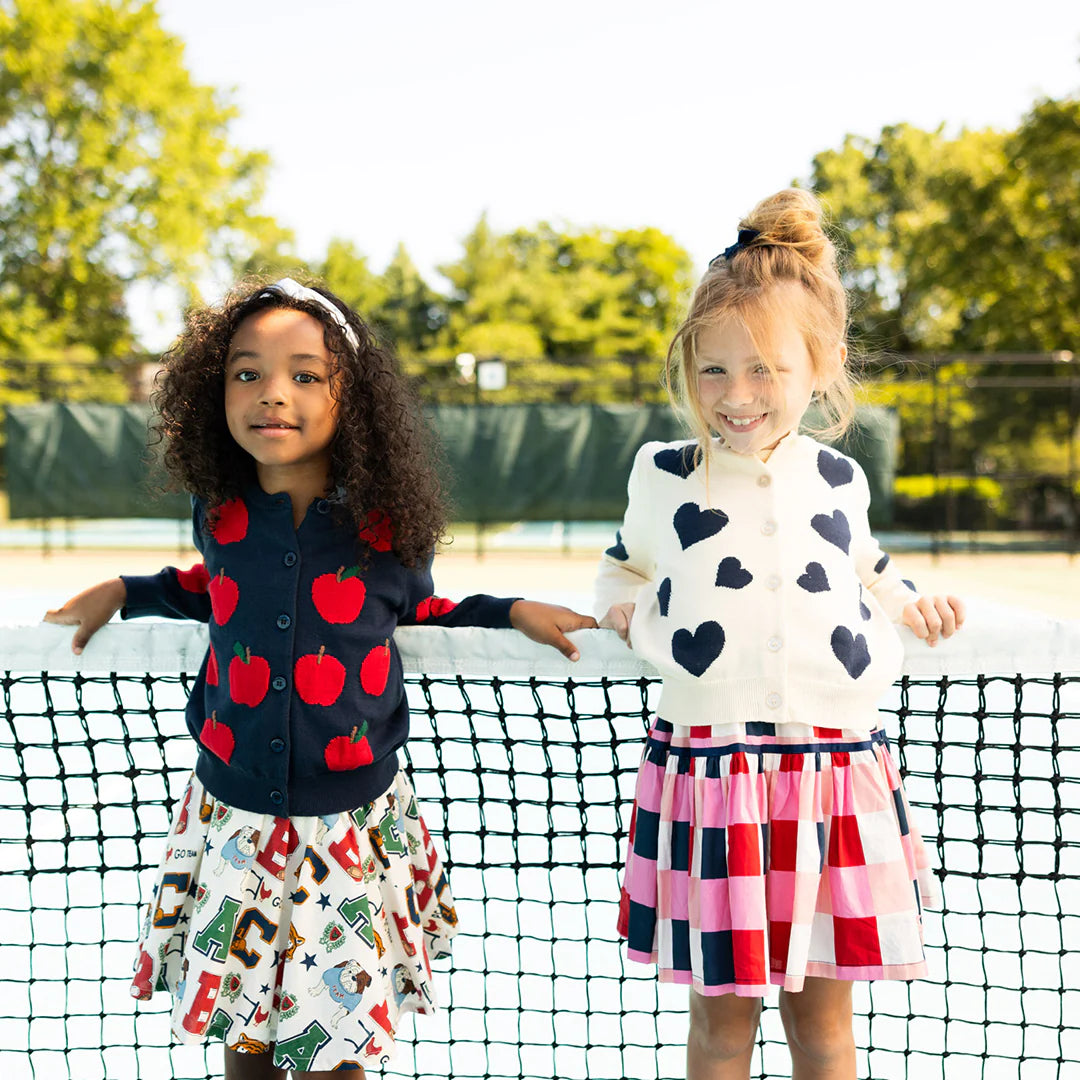 Girls Constance Sweater - Navy Tossed Hearts