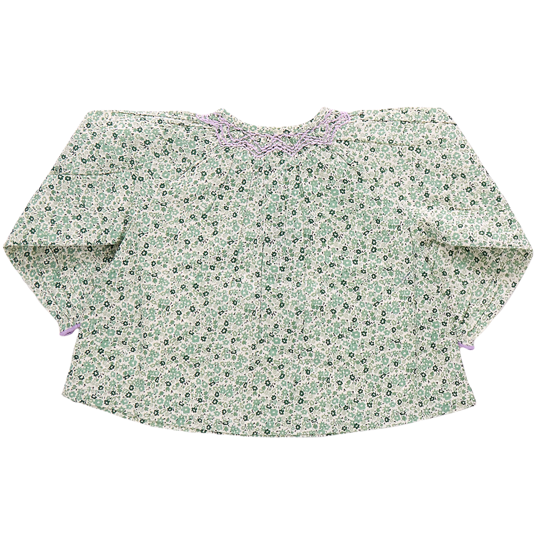 Girls Ava Top - Green Mini Ditsy