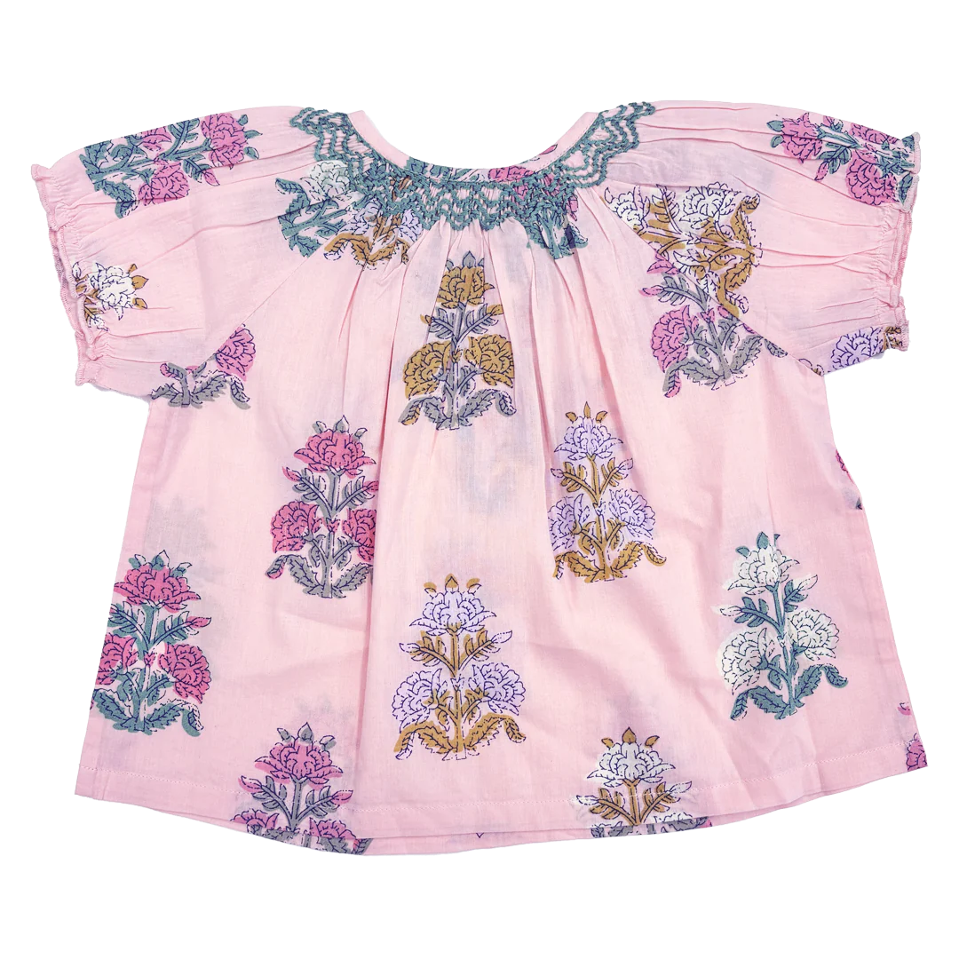 Girls Ava Top - Pink Flowerette