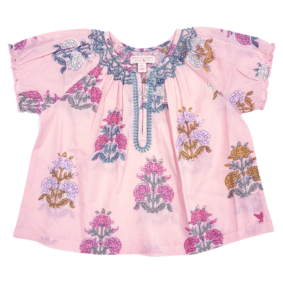 Girls Ava Top - Pink Flowerette