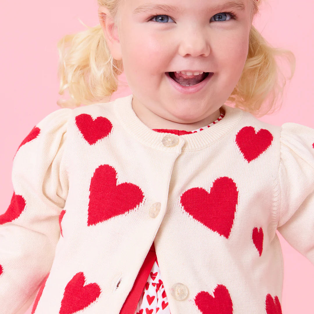 Girls Constance Sweater - Cream and Red Hearts