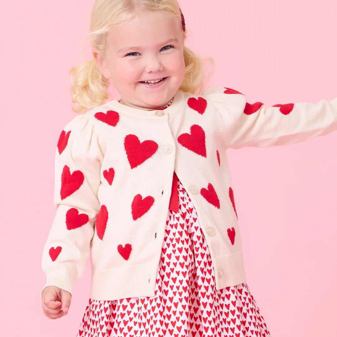 Baby Girls Constance Sweater - Cream and Red Hearts