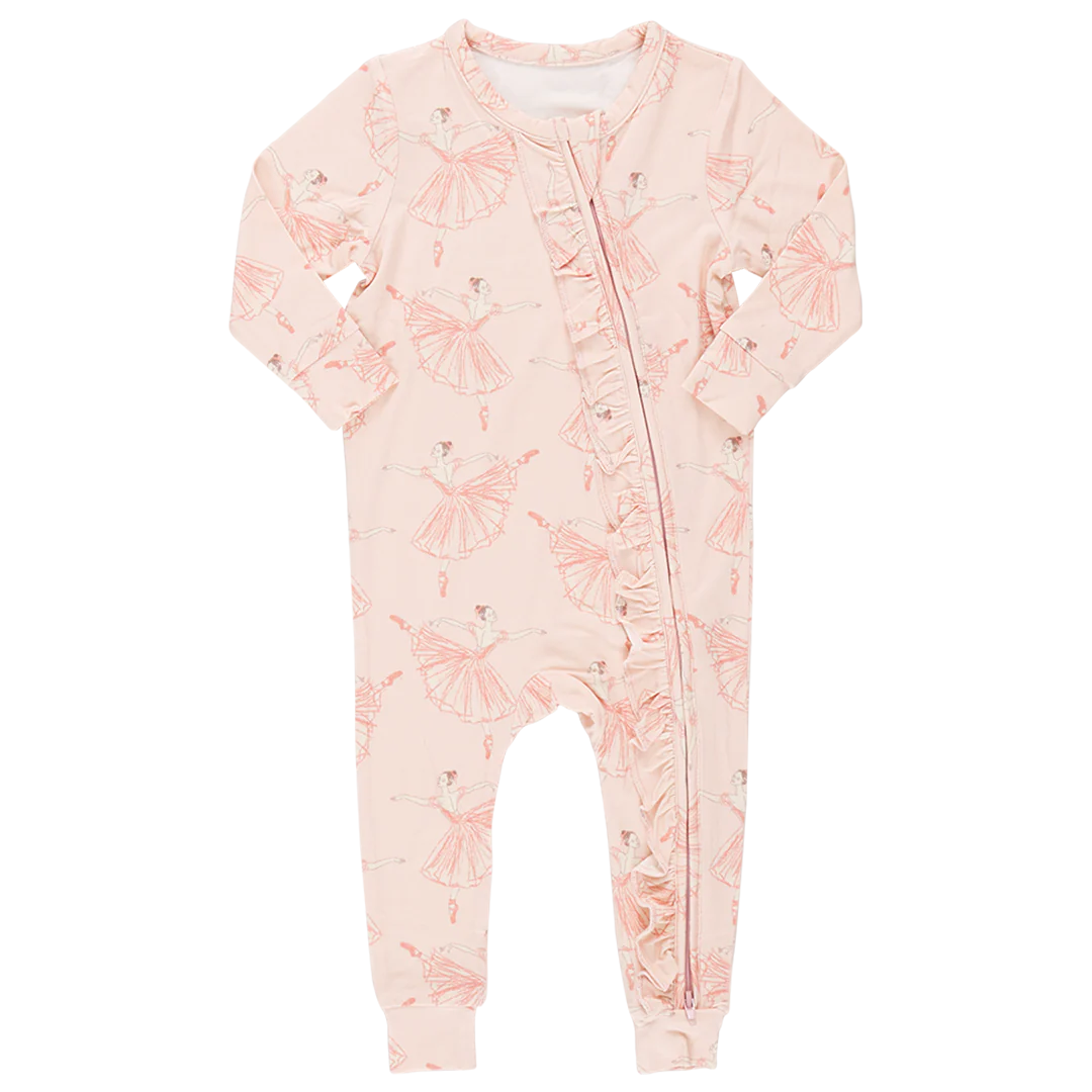 Baby Girls Ruffle Bamboo Romper - Pink Ballerinas