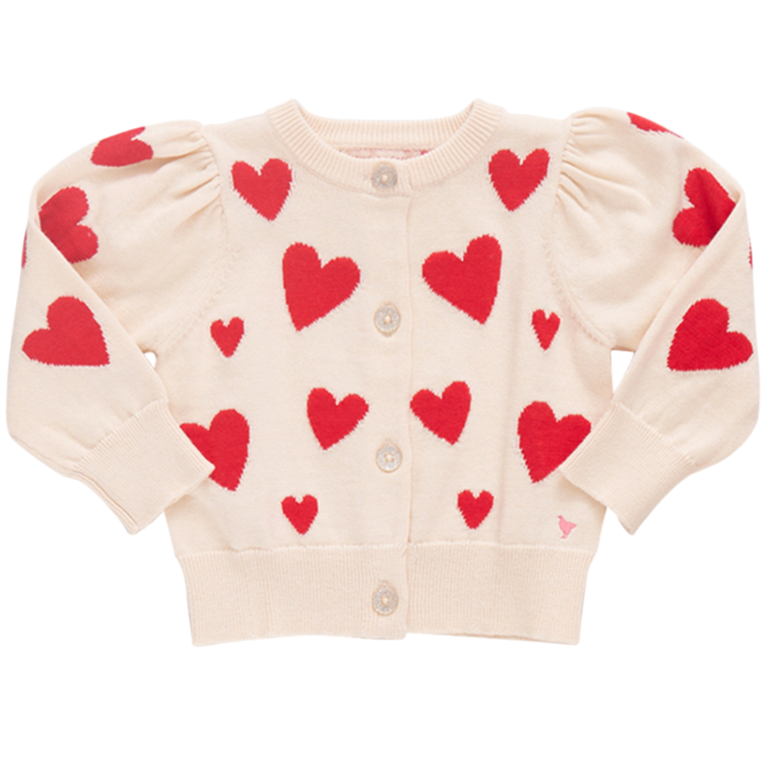 Baby Girls Constance Sweater- Cream and Red Hearts