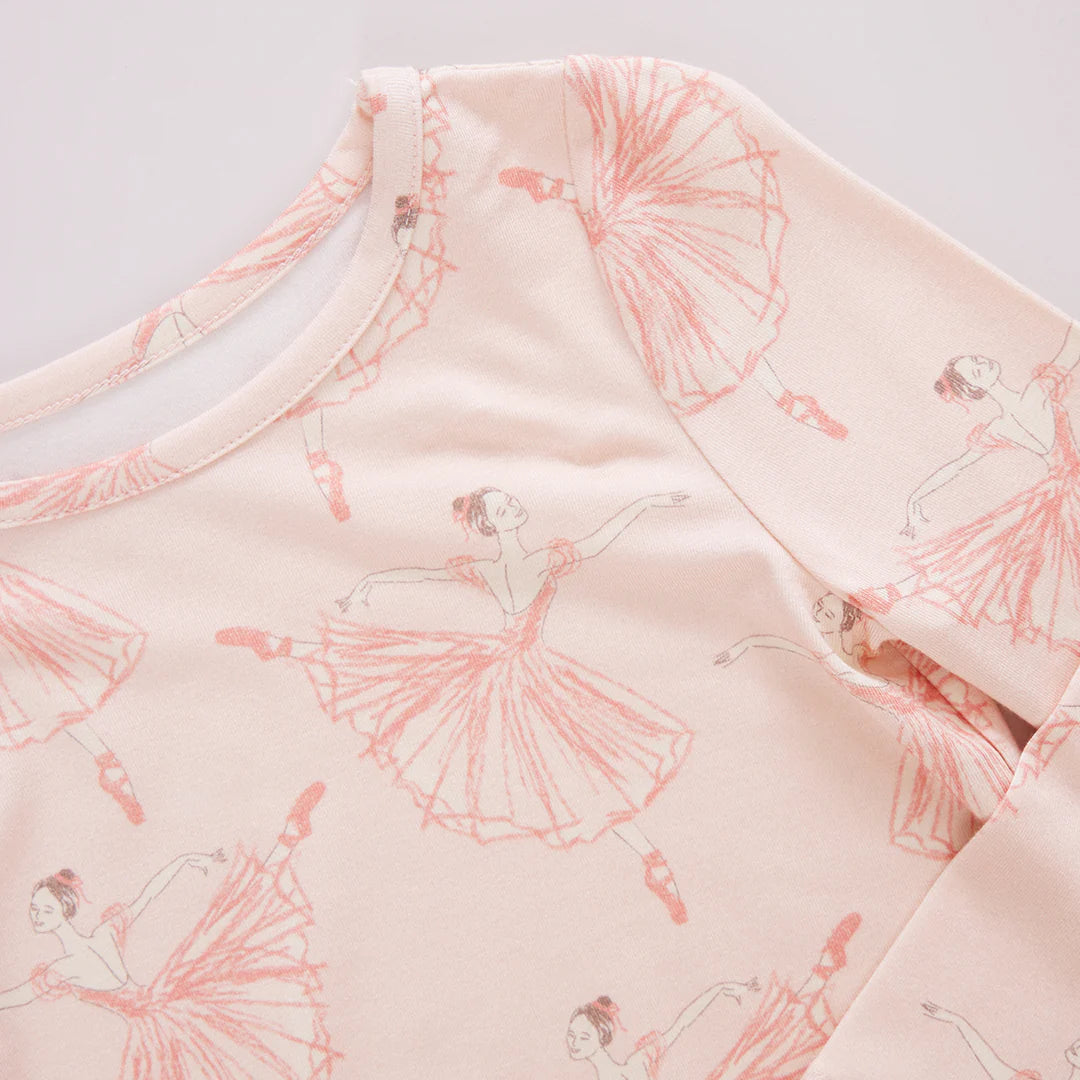 Kids Bamboo PJ Set - Pink Ballerinas