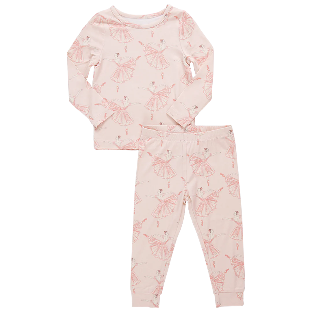 Kids Bamboo PJ Set - Pink Ballerinas