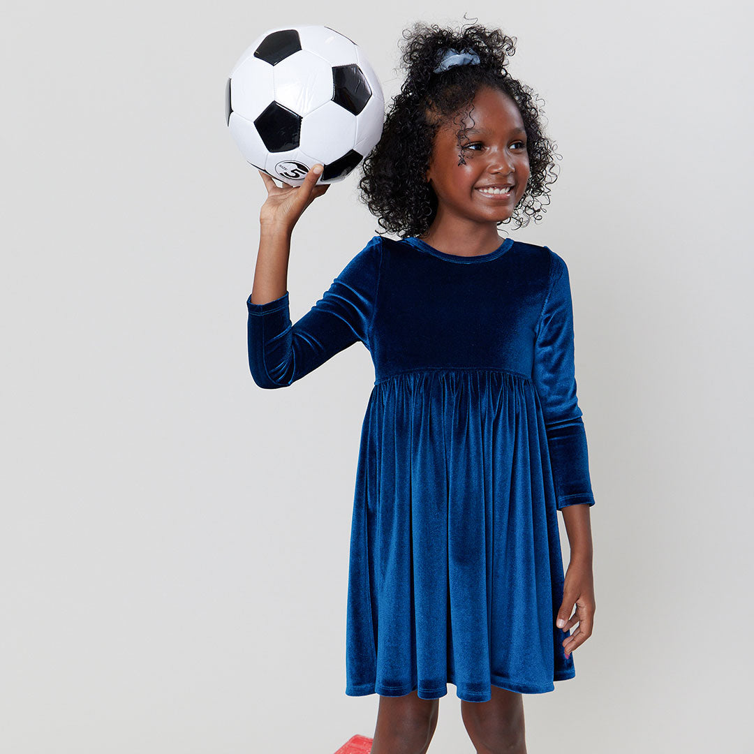 Girls Velour Steph Dress - Midnight Blue