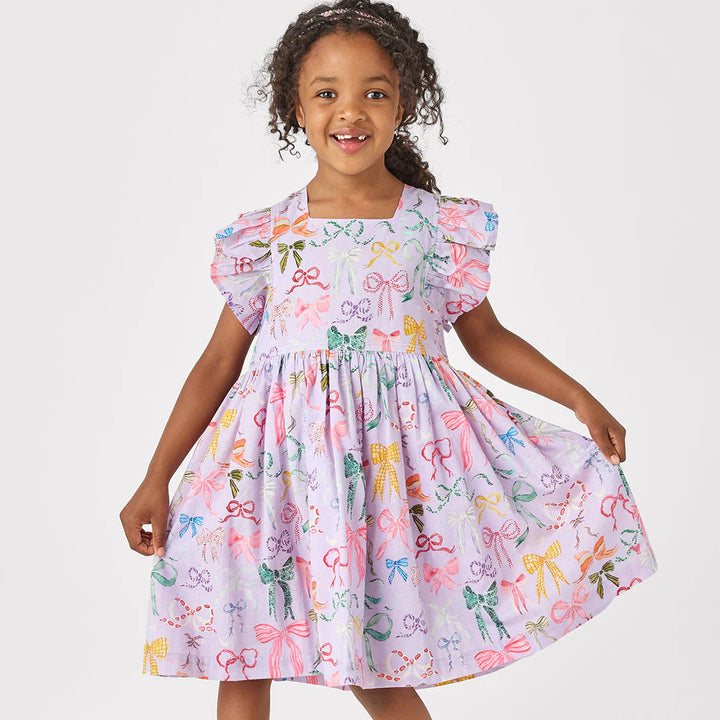 Girls Elsie Dress - Lavender Watercolor Bows