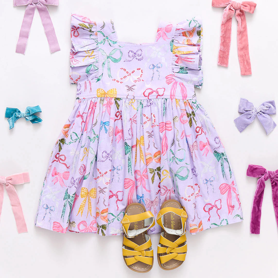 Girls Elsie Dress - Lavender Watercolor Bows