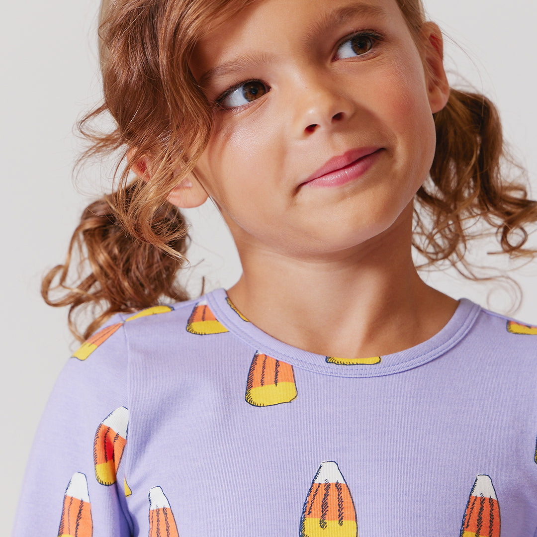 Girls Organic Long Sleeve Steph Dress - Lavender Candy Corn