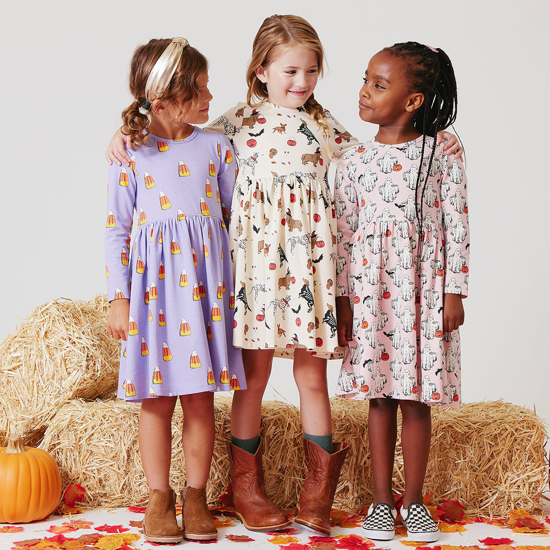 Girls Organic Long Sleeve Steph Dress - Boo