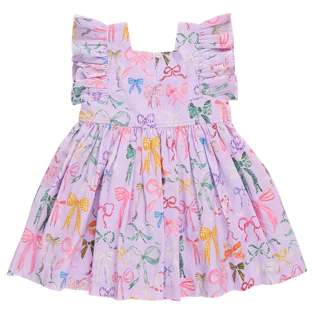 Girls Elsie Dress - Lavender Watercolor Bows