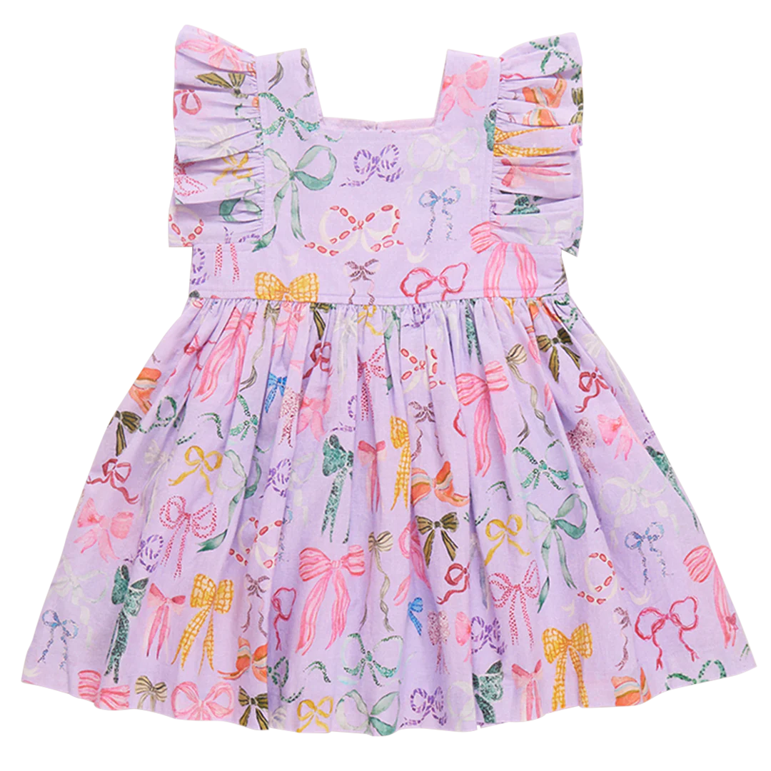 Girls Elsie Dress - Lavender Watercolor Bows