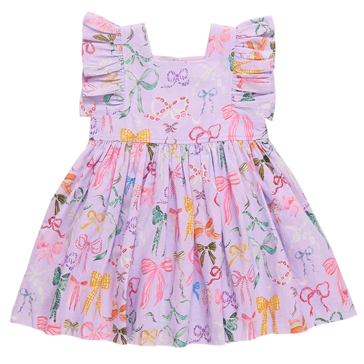 Girls Elsie Dress - Lavender Watercolor Bows