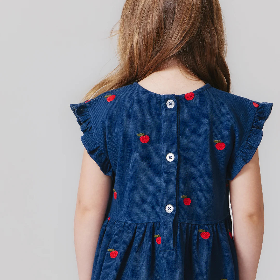 Girls Adaline Ruffle Dress - Apples Embroidery