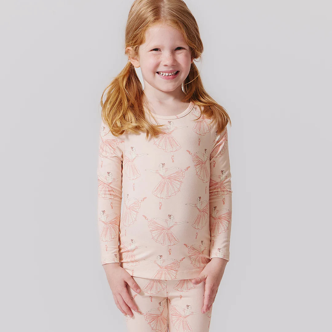 Kids Bamboo PJ Set - Pink Ballerinas