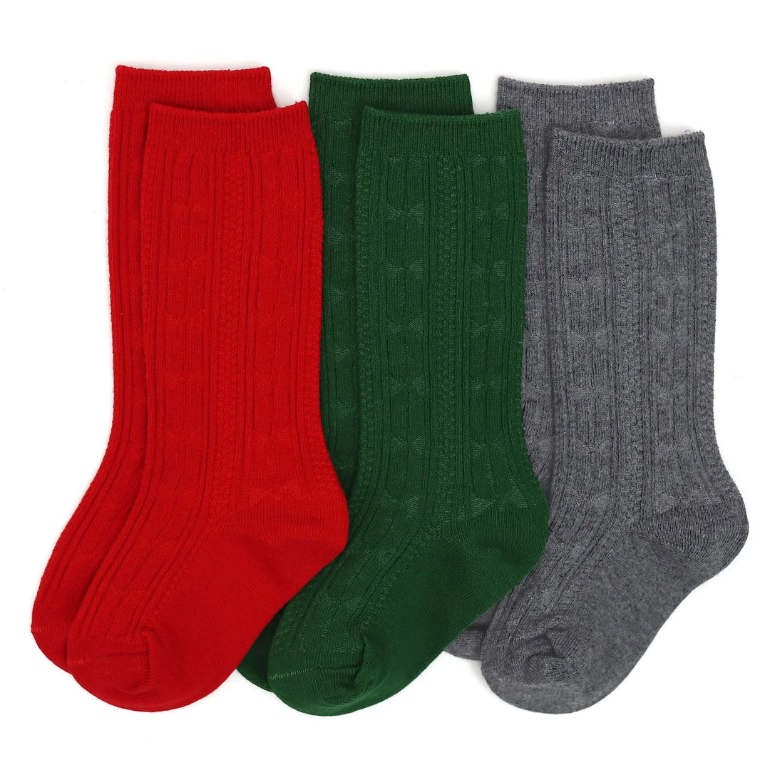 Christmas Cable Knit Knee High Socks 3-Pack