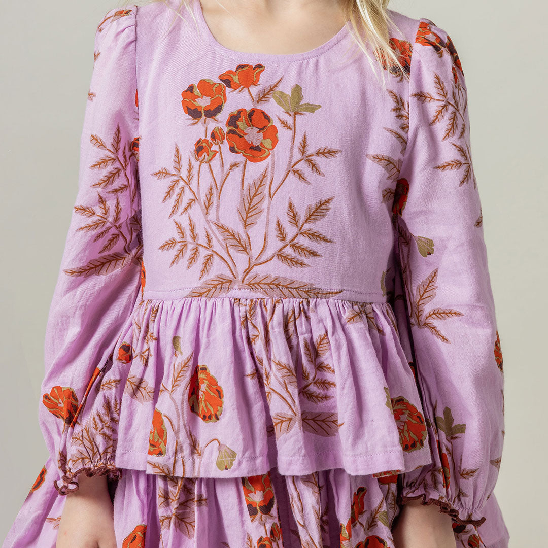 Girls Fleur Dress - Lavender Poppy