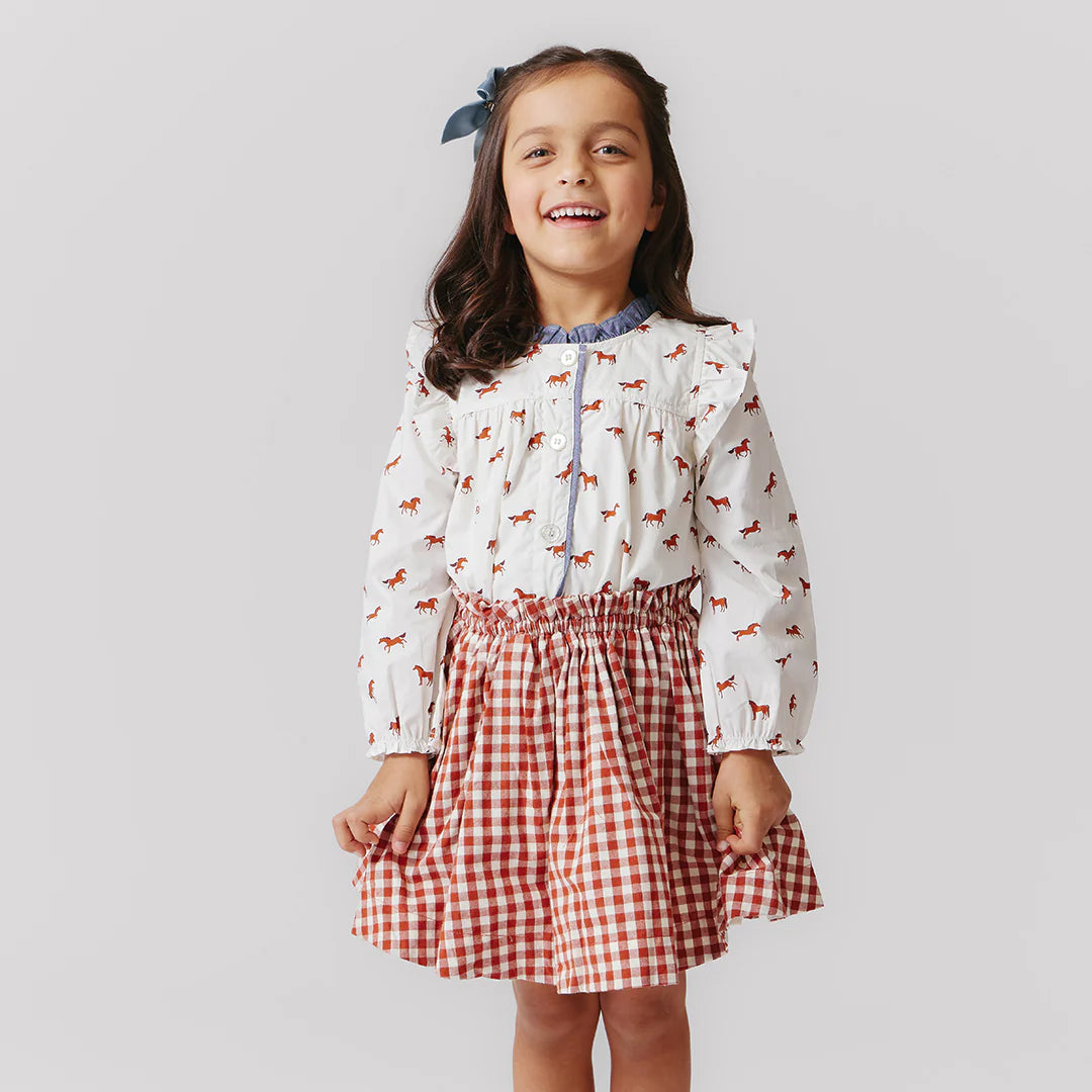 Girls Theodore Skirt - Pony Gingham