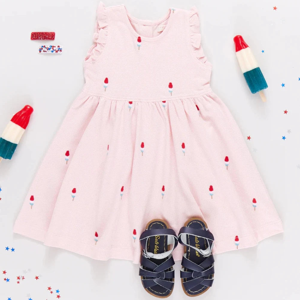 Girls Kelsey Dress - Pink Rocket Pop Embroidery