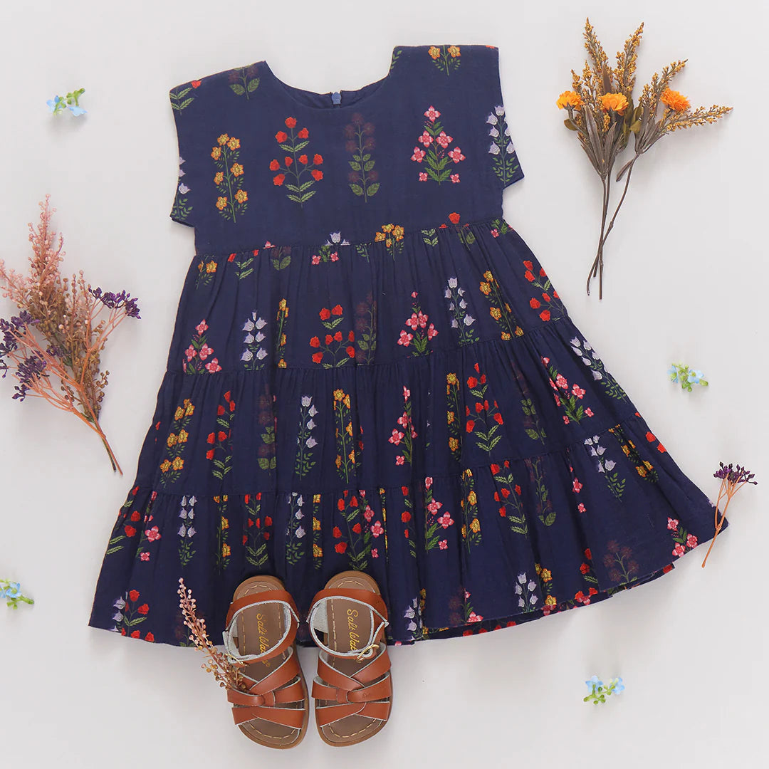 Girls Peachy Dress - Navy Field Floral