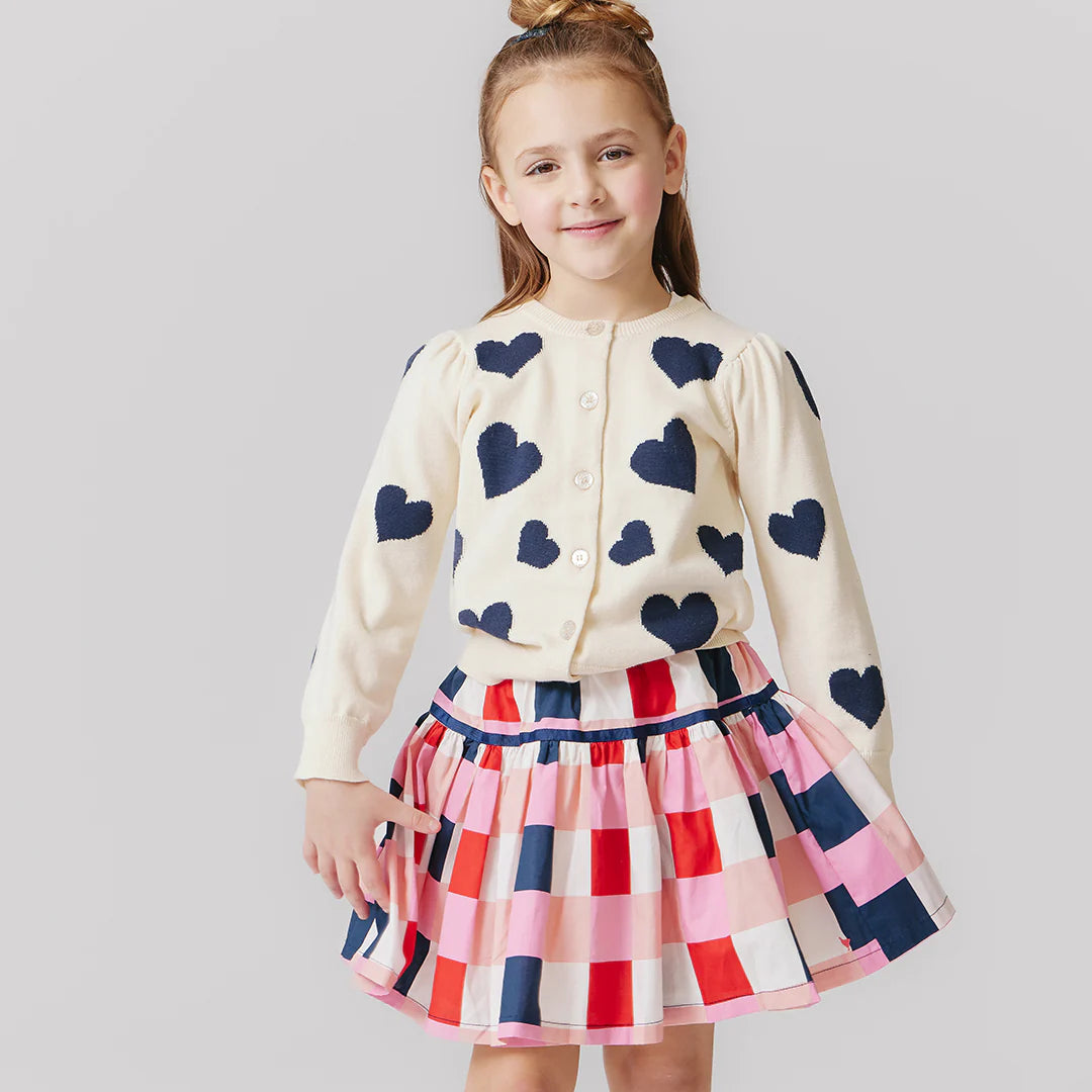 Girls Constance Sweater - Navy Tossed Hearts