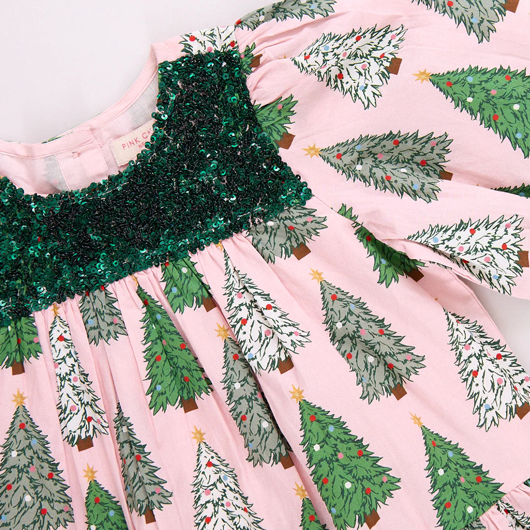 Girls Fiona Dress - Pink Trees