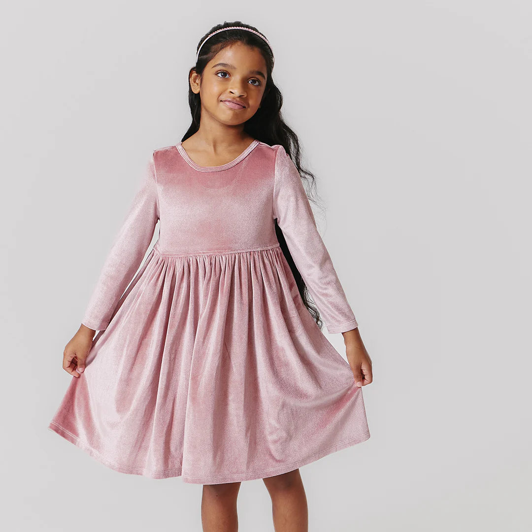 Girls Velour Steph Dress - Mauve