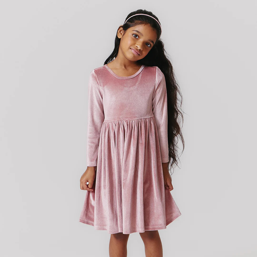 Girls Velour Steph Dress - Mauve