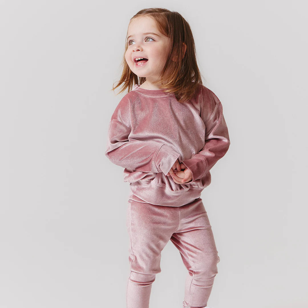 Girls Velour Leggings - Mauve