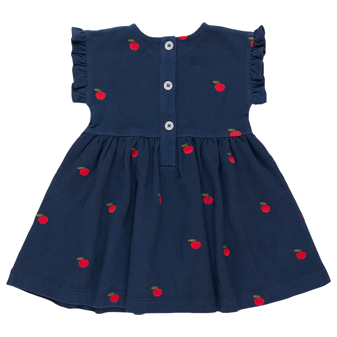 Girls Adaline Ruffle Dress - Apples Embroidery