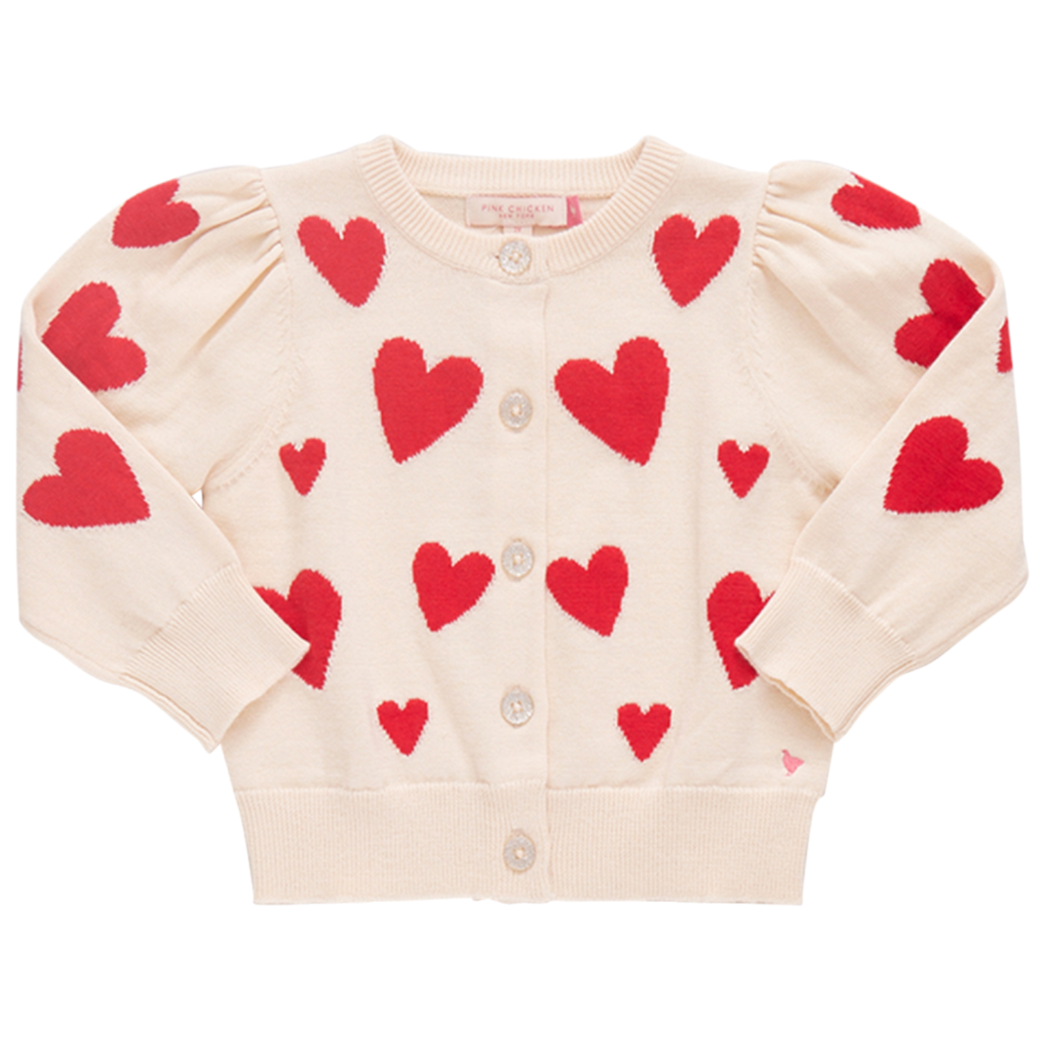 Girls Constance Sweater- Cream and Red Hearts