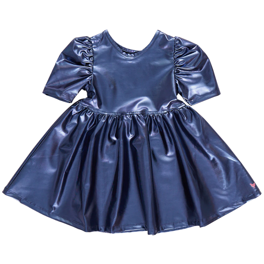 Girls Lame Laurie Dress - Navy