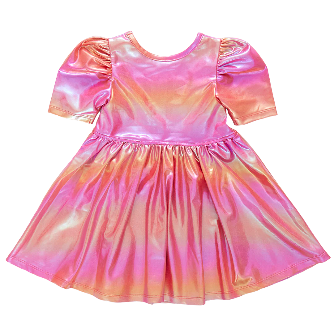 Girls Lame Laurie Dress - Rainbow Pink Lame