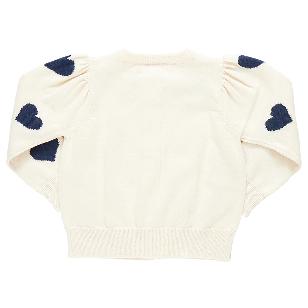 Girls Constance Sweater - Navy Tossed Hearts